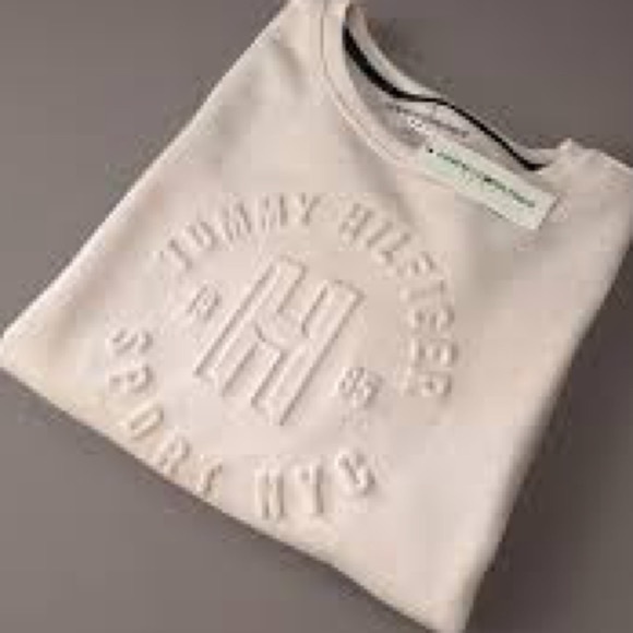 Tommy Hilfiger Tops - Tommy Hilfiger Cream Embossed Logo medium women’s pull-over Sweatshirt